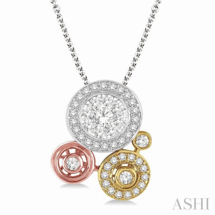 1/2 Ctw Round Cut Diamond Lovebright Fashion Pendant in 14K Tri Color Gold with Chain Family Accent Ageless Accessory