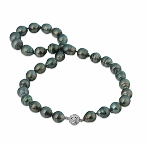 Gorgeous Jewelry 18-19" Tahitian Black Pearl Strand with White Gold Magnetic Clasp - 10-12mm