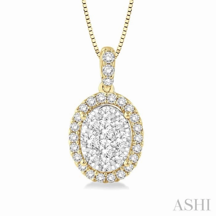 1/3 Ctw Oval Shape Diamond Lovebright Pendant in 14K Yellow and White Gold with Chain Daily Essential