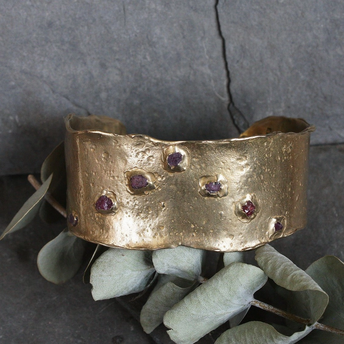 Eos Cuff - Ruby   Brass Classic Craftwork Glam Day