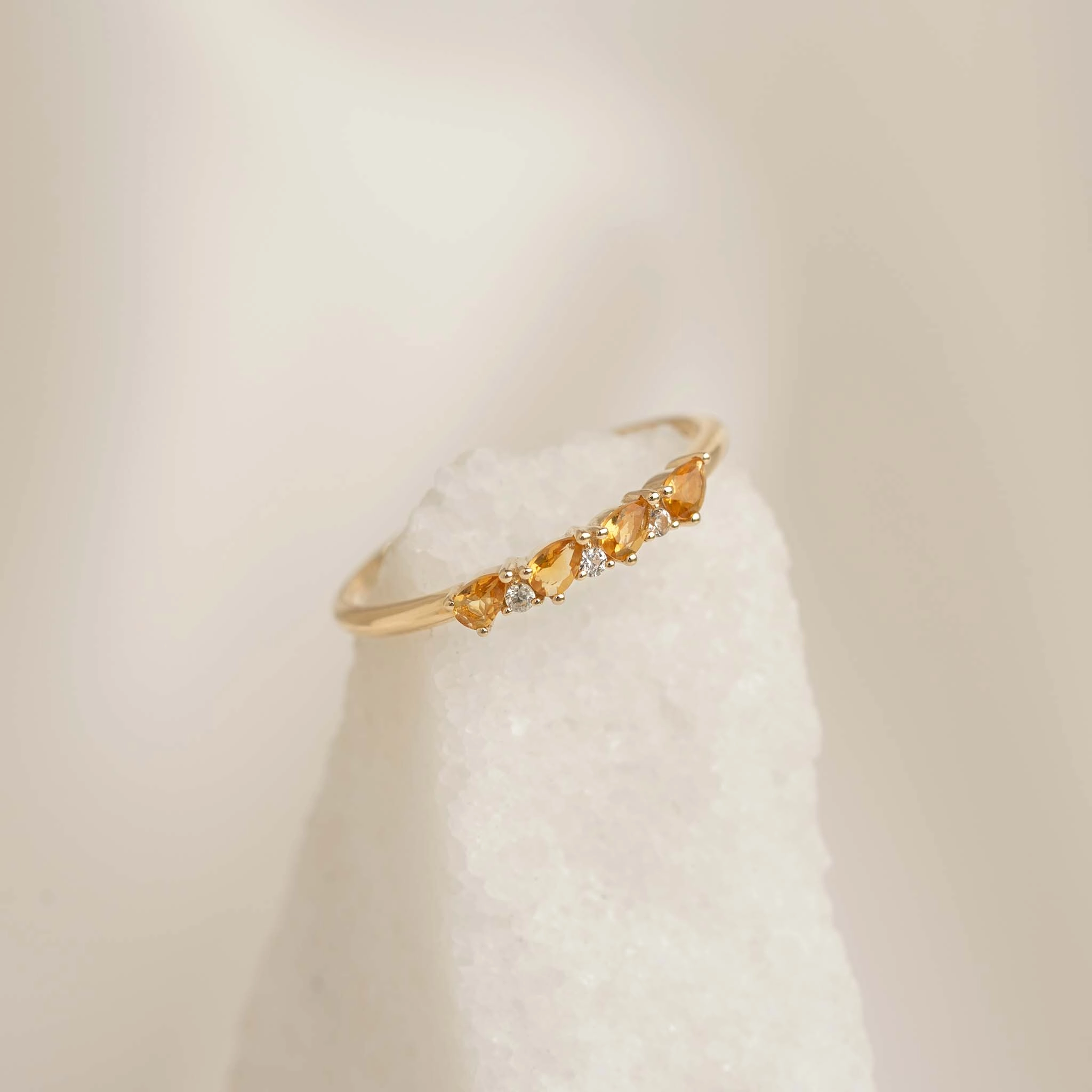 November Birthstone Pear Ring 14k Gold - Citrine and Diamond Evergreen style Youth Present