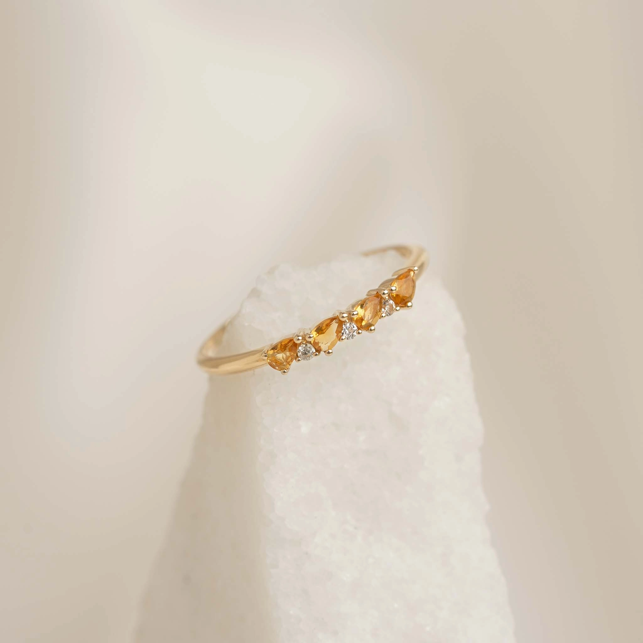 Cherished Accent November Birthstone Pear Ring 14k Gold - Citrine and Diamond