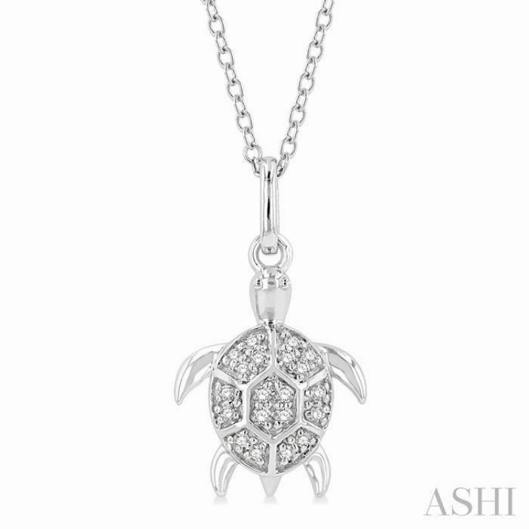 1/10 Ctw Sea Turtle Petite Round Cut Diamond Fashion Pendant With Chain in 10K White Gold Festival Season