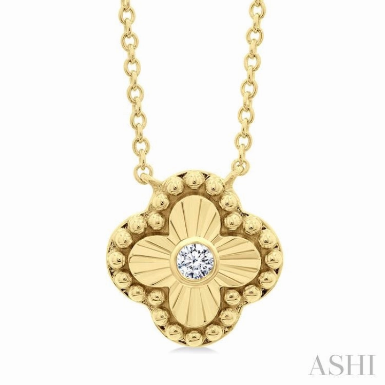 Creative Detail 1/50 Ctw Fluted Texture Clover Bead Round Cut Diamond Fashion Pendant With Chain in 10K Yellow Gold