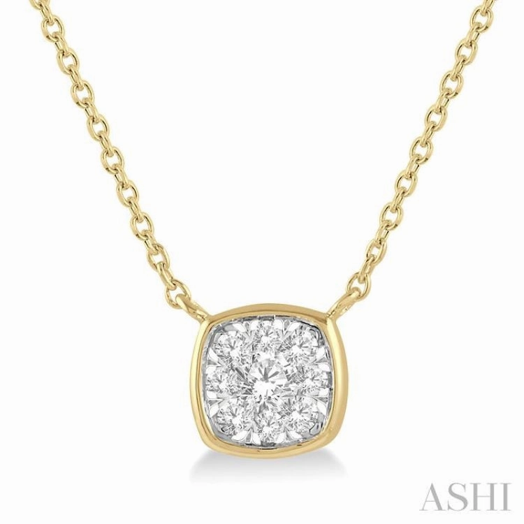 1/6 Ctw Cushion Shape Lovebright Diamond Pendant With Chain in 14K Yellow and White Gold Pure Finish Party Present