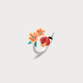 Sliver Pomegranate Flower Ring Sleek Piece Daily Radiance