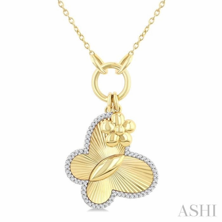 1/6 Ctw Butterfly Charm Fluted Round Cut Diamond Fashion Pendant With Chain in 10K Yellow and White Gold Value Ornament