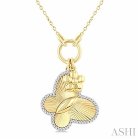 1/6 Ctw Butterfly Charm Fluted Round Cut Diamond Fashion Pendant With Chain in 10K Yellow and White Gold Value Ornament