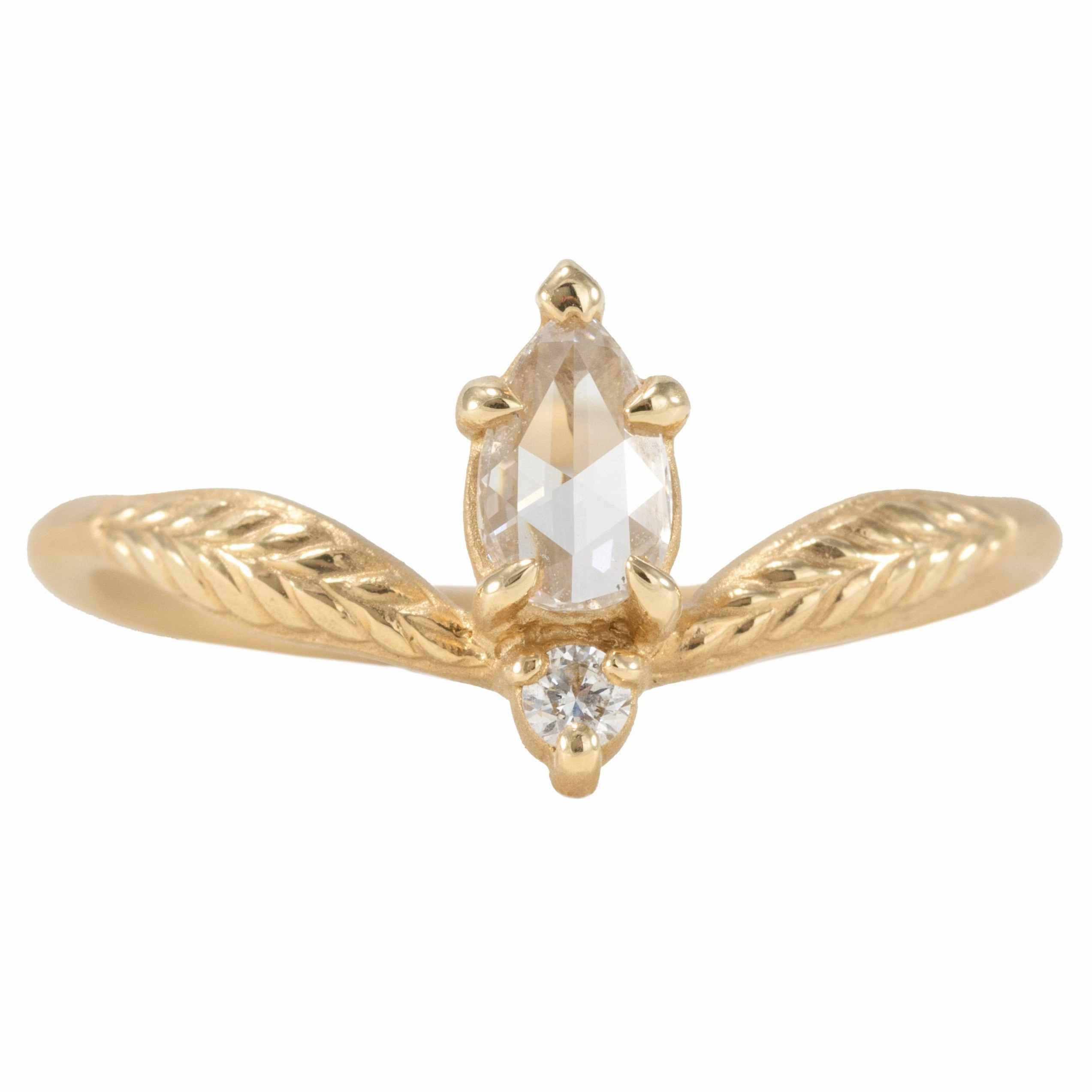 Artistic Creation Pop Element Evergreen Tulip Cherie Engagement Ring - 18K Yellow Gold, .25ct Rose Cut Pear Diamond   .03 ctw Round Brilliant Cut Diamonds