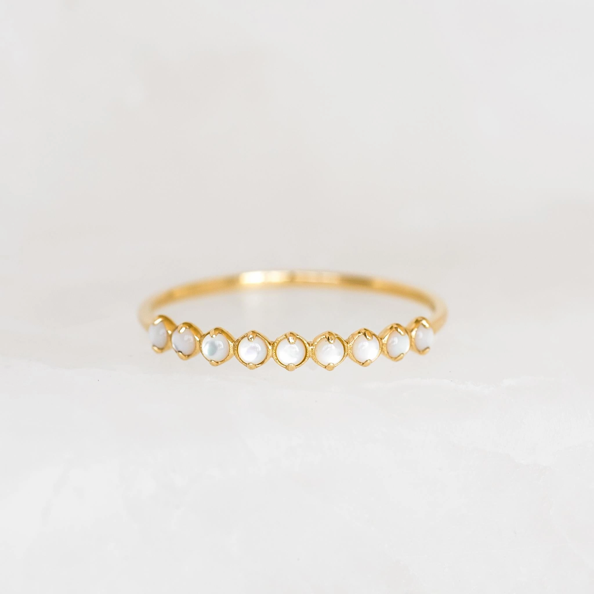 Minimal Texture June Birthstone Ring 14k Gold - Mother of Pearl