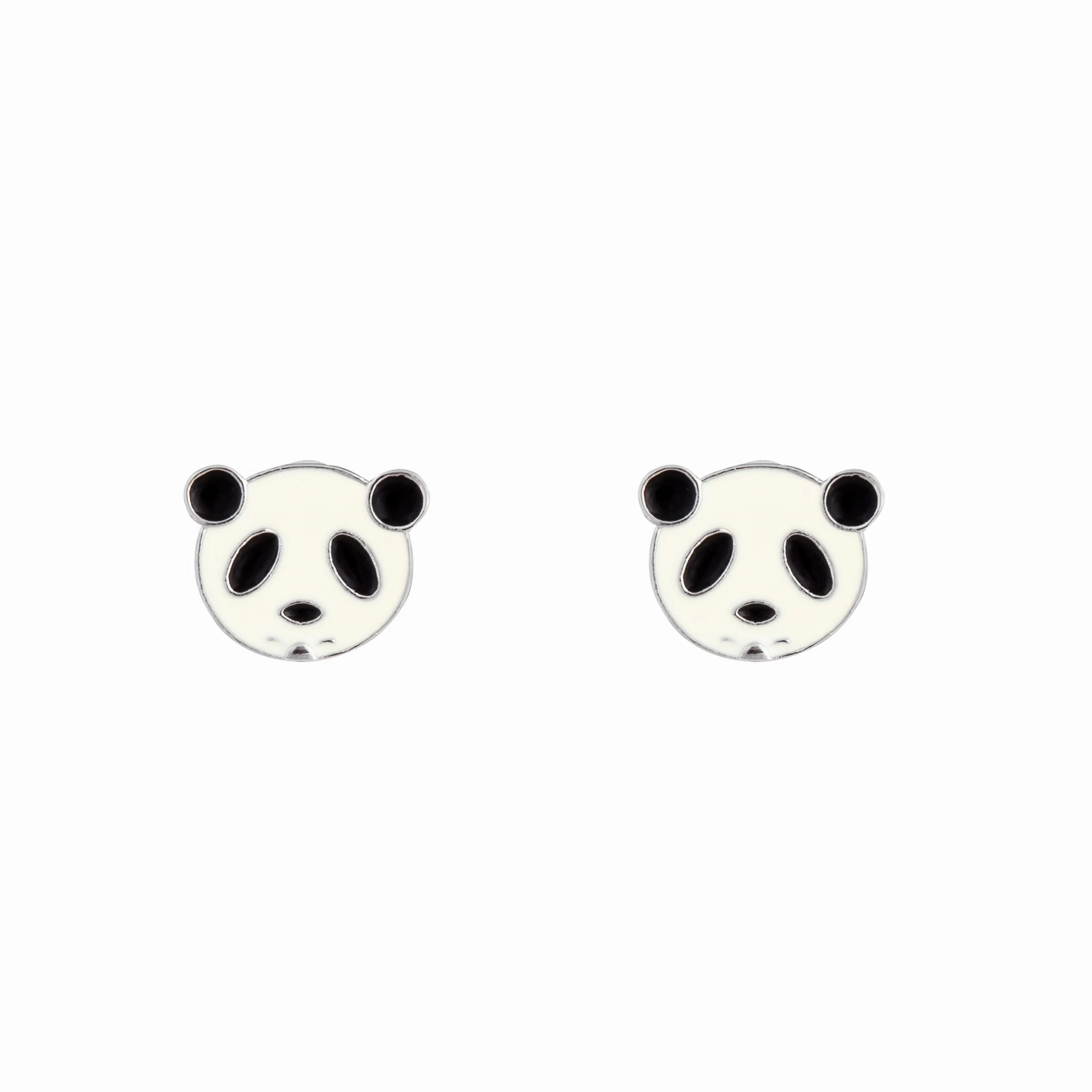 Mini Panda Face Stud Earrings Layered Detail