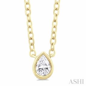 1/6 Ctw Petite Bezel Set Pear Cut Diamond Fashion Pendant With Chain in 10K Yellow Gold Anniversary Present