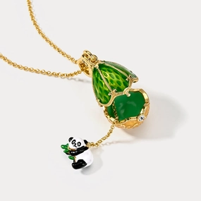 Layered Look Panda Egg Locket Necklace