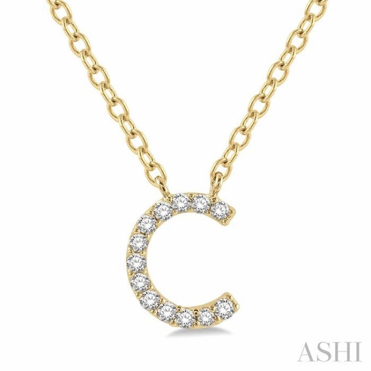 1/20 Ctw Initial 'C' Round Cut Diamond Pendant With Chain in 10K Yellow Gold Gorgeous Ornament Versatile Adornment