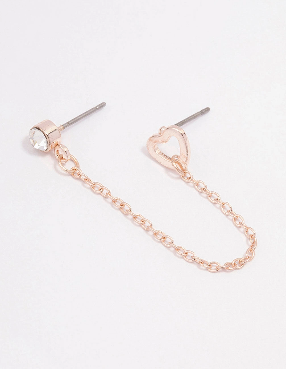 Rose Gold Diamante & Heart Chain Drop Earrings Timeless Shine Jewelry Captivating Style