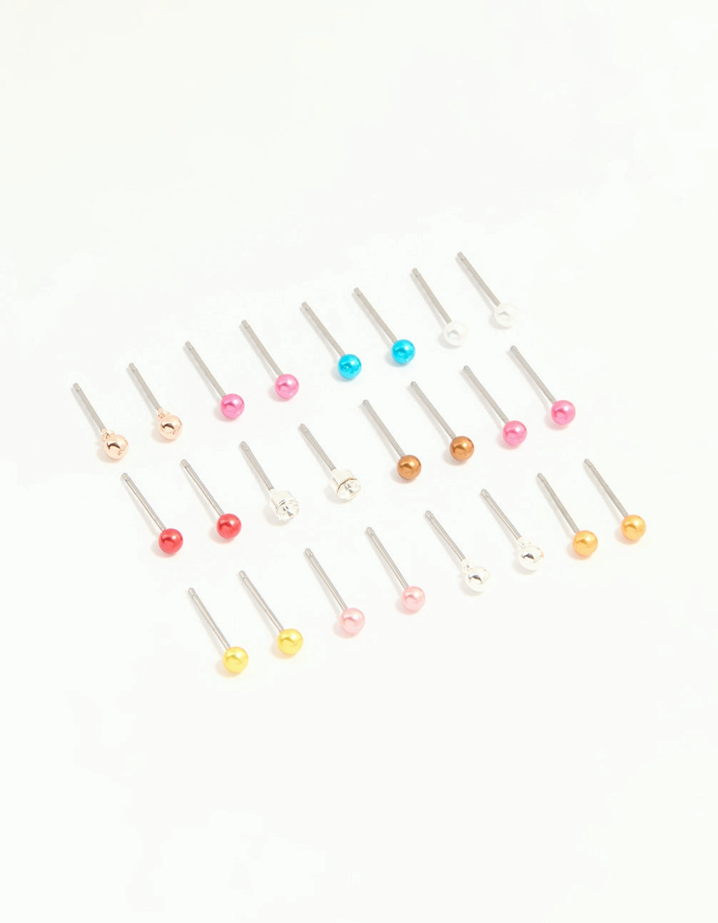 Silver Multicoloured Micro Stud Earrings 12-Pack Chic Evening Fashionable Shine Finish