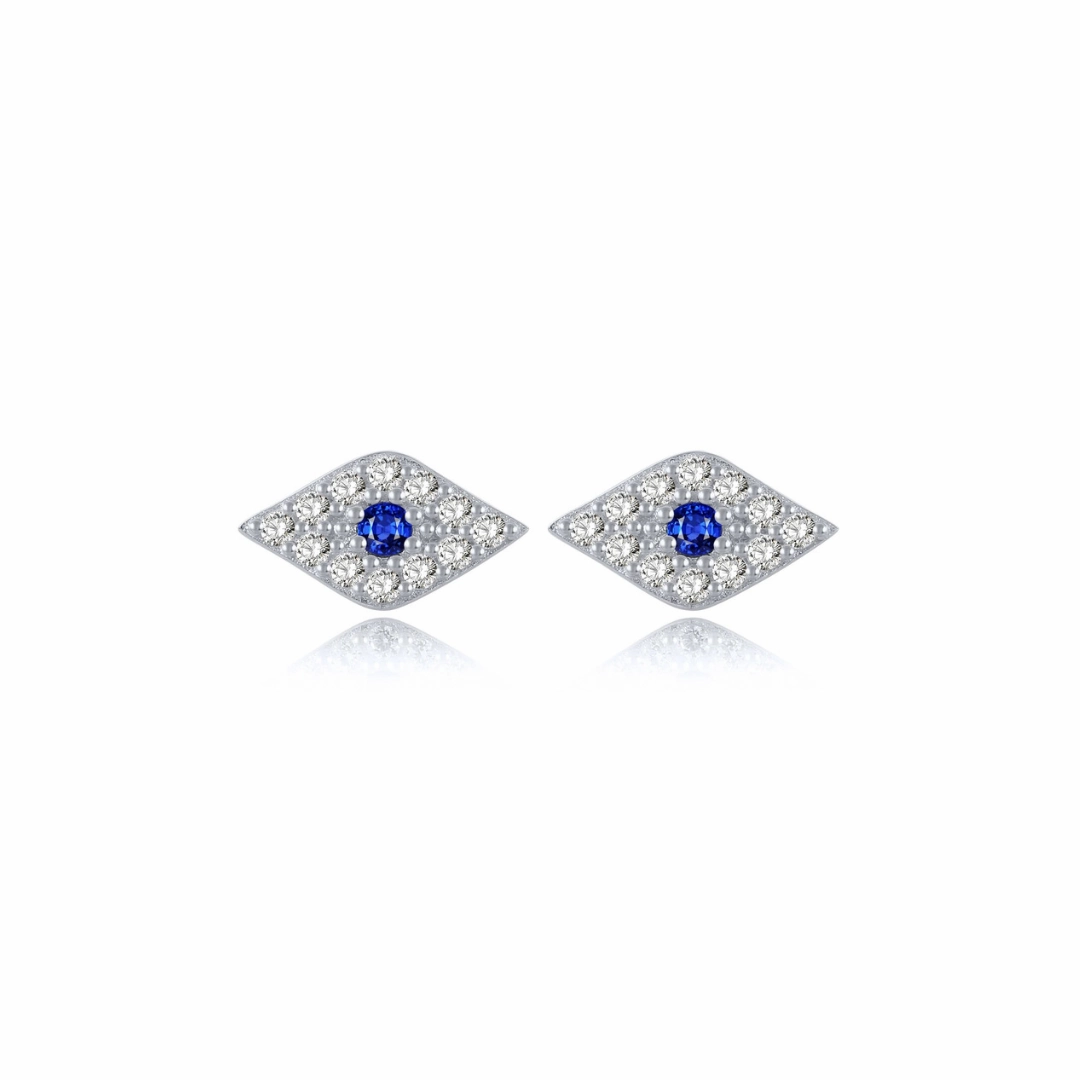 Festive Ornament Evil Eye Blue Spark Silver Studs