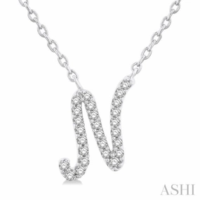 1/10 Ctw Initial 'N' Round cut Diamond Pendant With Chain in 10K White Gold Unique Style