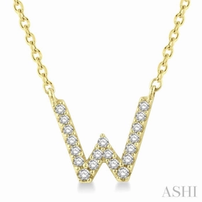 1/20 Ctw Initial 'W' Round Cut Diamond Pendant With Chain in 10K Yellow Gold Evening Mood Cool Woman