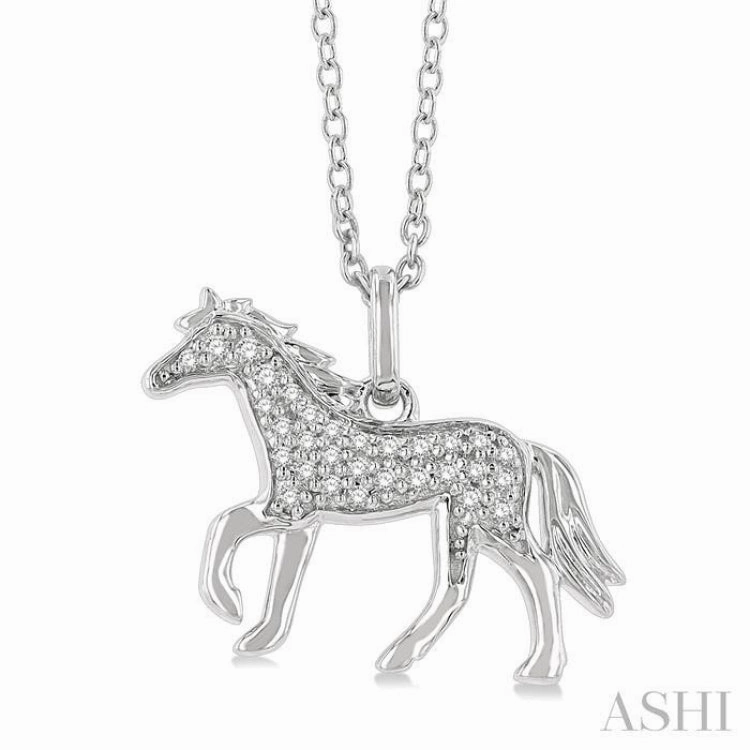 luxury item Individual Accessory 1/10 Ctw Petite Horse Round Cut Diamond Fashion Pendant With Chain in 10K White Gold