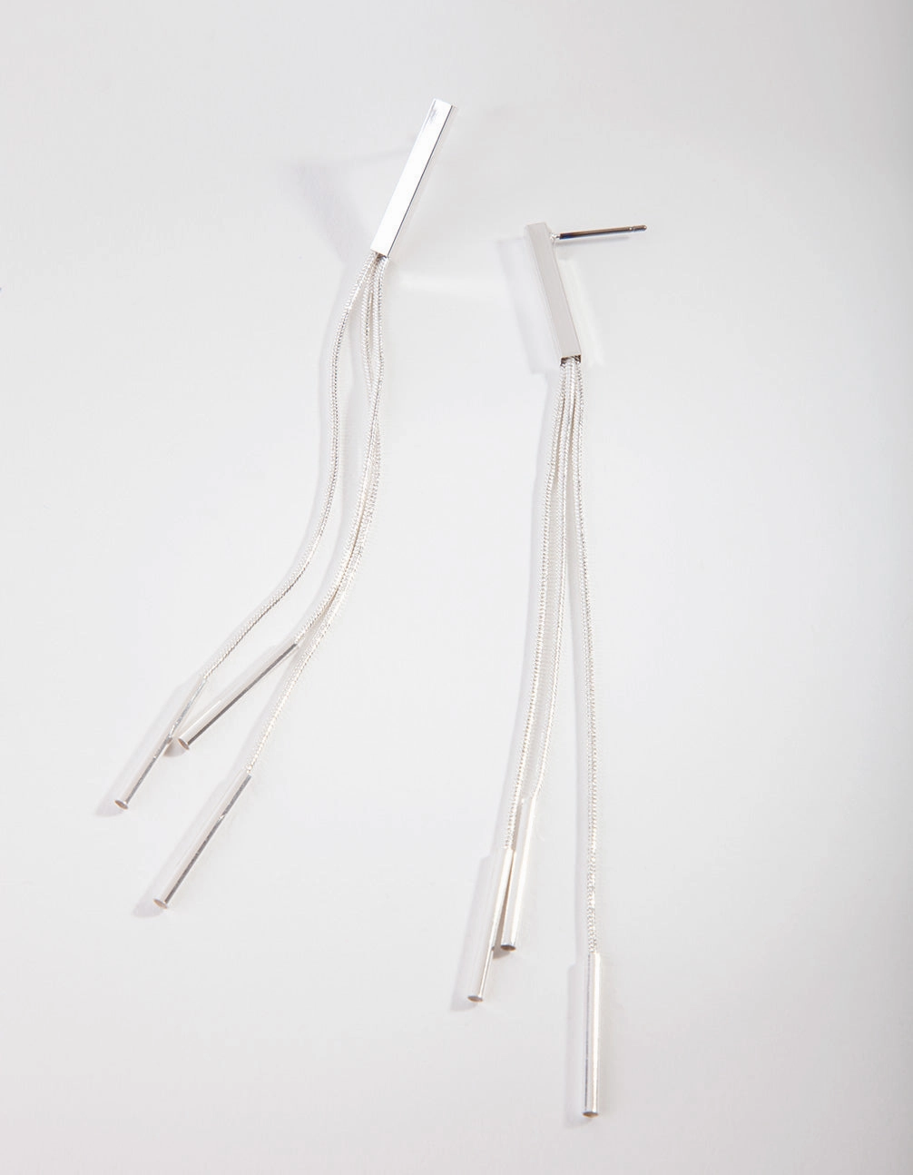 Smooth Lines Silver Snake Chain Bar Drop Earrings