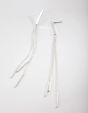 Smooth Lines Silver Snake Chain Bar Drop Earrings