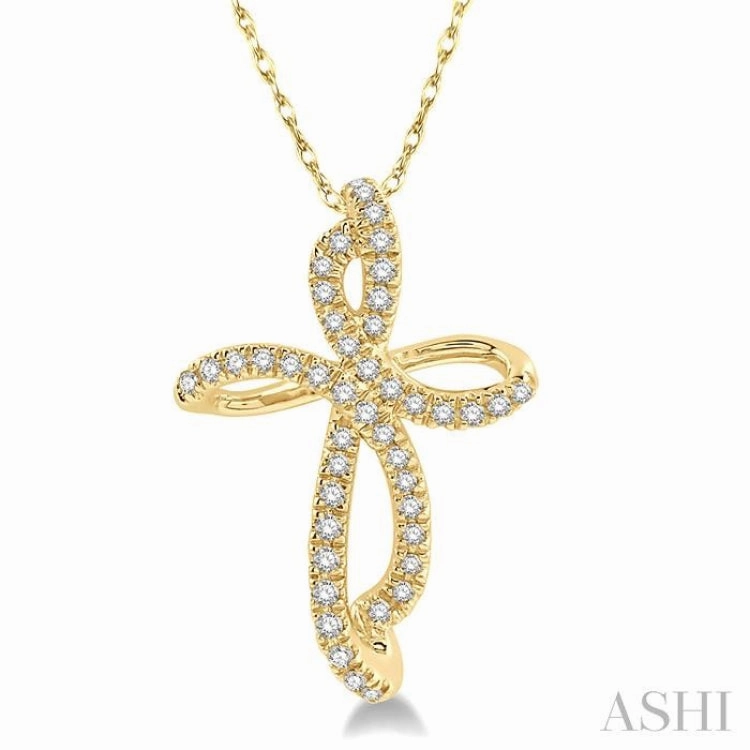 1/6 Ctw Twirl Pattern Cross Round Cut Diamond Pendant With Link Chain in 10K Yellow Gold Delicate Style Fashionable Design