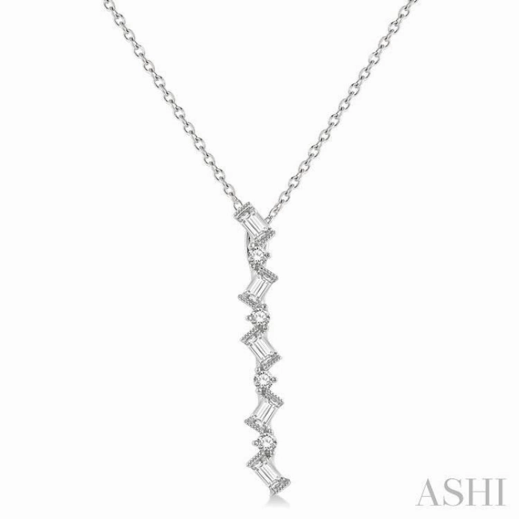 Business casual 1/3 Ctw Zig-Zag Baguette and Round Cut Diamond Pendant With Chain in 14K White Gold