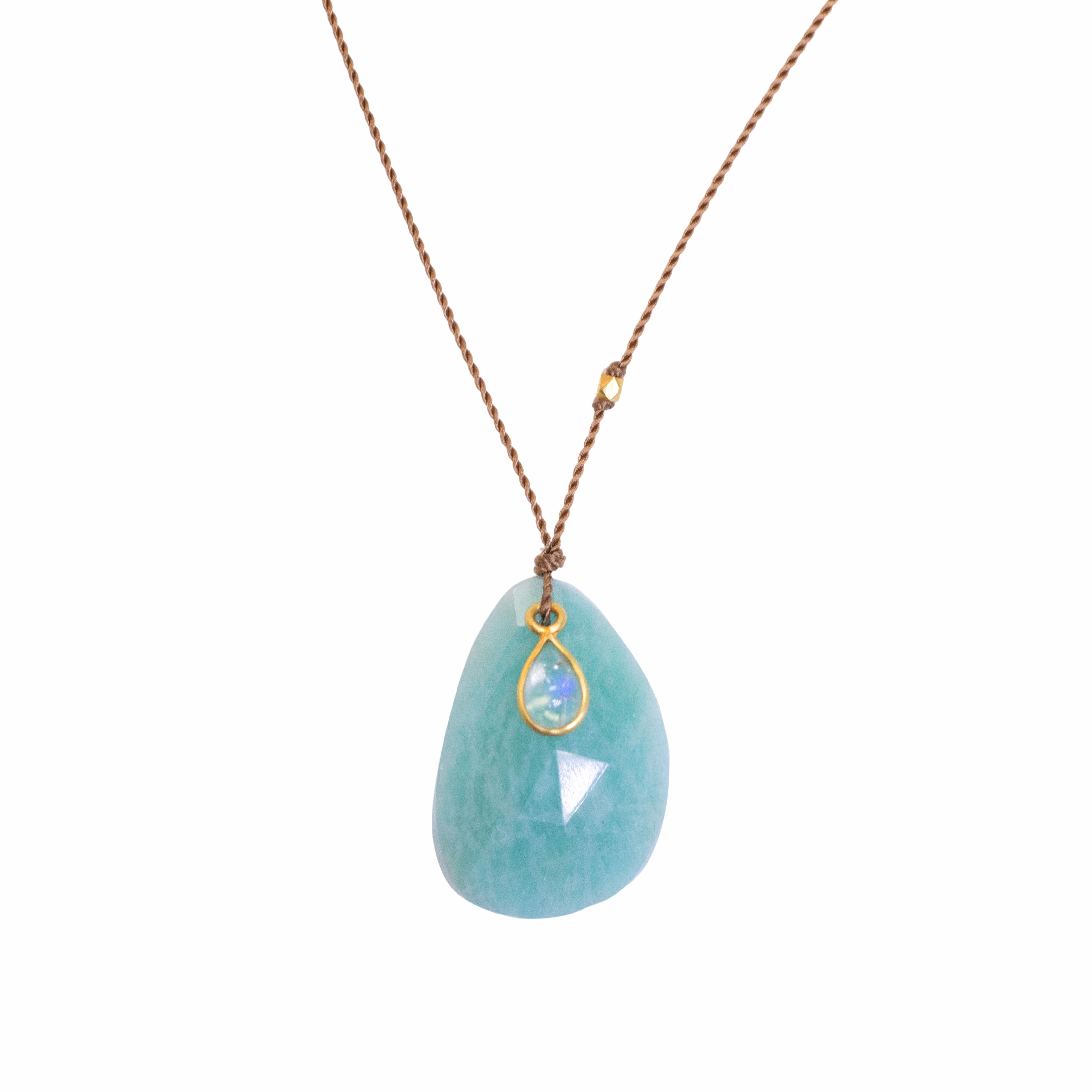 Opulent Gem Chic Gem Amazonite   Rainbow Moonstone Drop  Drop Necklace - 18k Gold