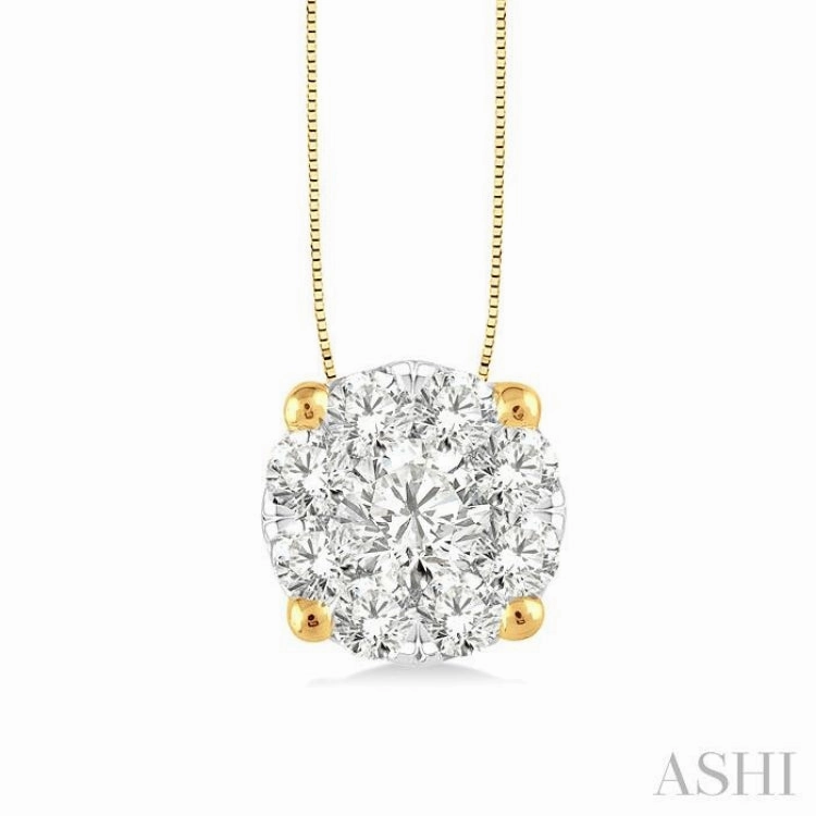 1/2 Ctw Lovebright Round Cut Diamond Pendant in 14K Yellow and White Gold with Chain High-Quality Style Marvelous Ornament
