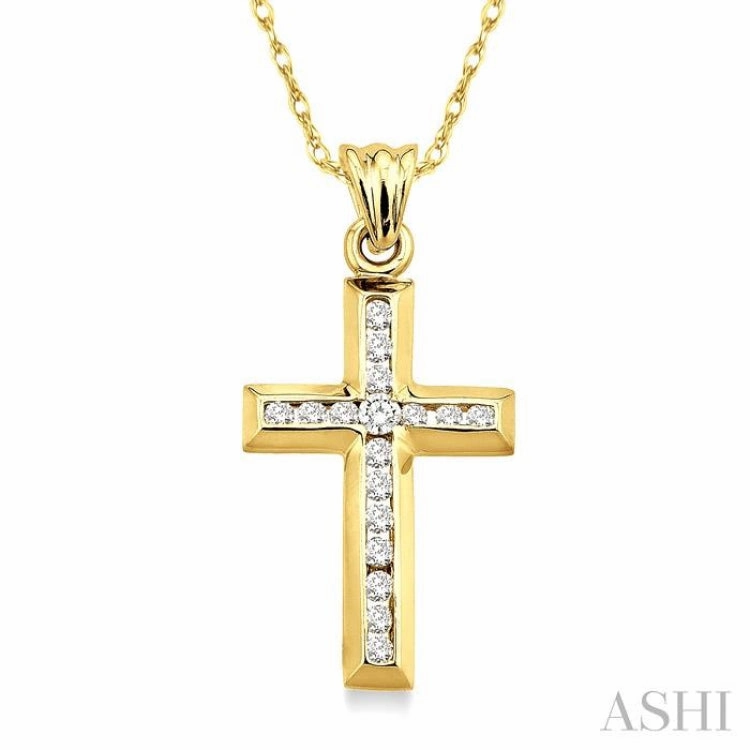 Evening Item 1/4 Ctw Round Cut Diamond Cross Pendant in 10K Yellow Gold with Chain