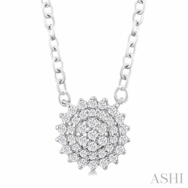 Superior Item 1/6 Ctw Petite Round Shape Round Cut Diamond Cluster Fashion Pendant With Chain in 10K White Gold