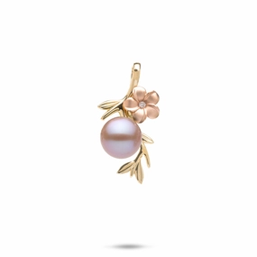 Pearls in Bloom Plumeria Lavender Freshwater Pearl Pendant in Two Tone Gold with Diamonds - 25mm Spring Accent