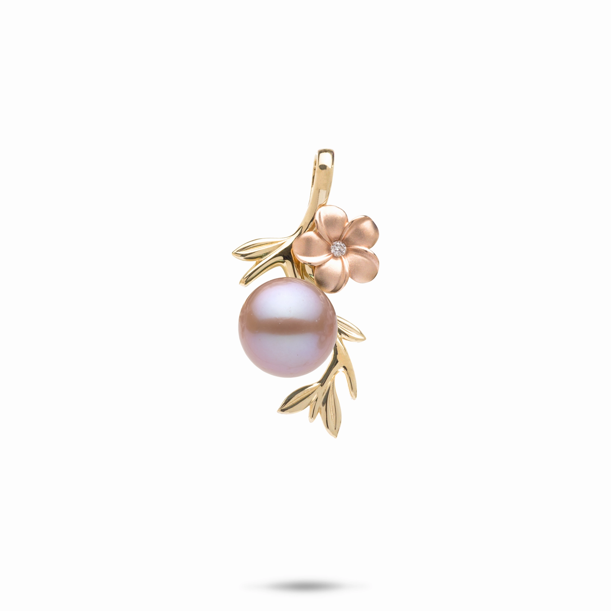 Pearls in Bloom Plumeria Lavender Freshwater Pearl Pendant in Two Tone Gold with Diamonds - 25mm Spring Accent