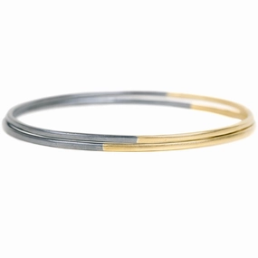 Graceful Form Classic Presence Black   Gold Legacy Stacker Bangles - 18k gold   Oxidized Silver