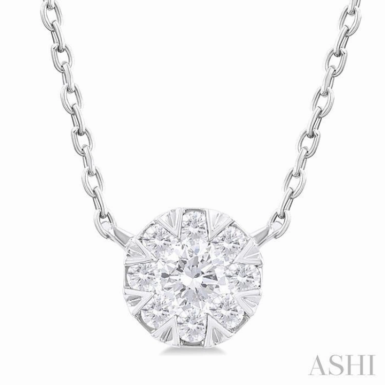 Outdoor Event 1/10 Ctw Lovebright Petite Round Shape Round Cut Diamond Fashion Pendant With Chain in 10K White Gold