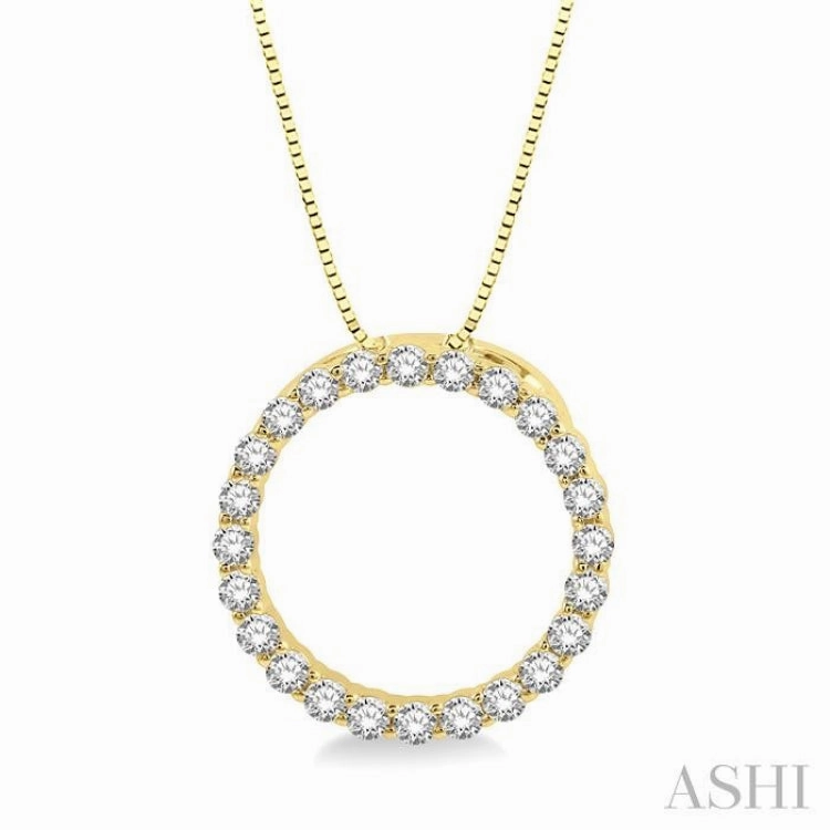 1/4 Ctw Circle of Love Round Cut Diamond Pendant With Chain in 14K Yellow Gold Handmade Style