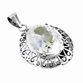 Artistic Spirit Celebrity Style Cubic Zirconia Fretwork Silver Pendant