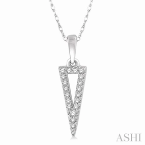 1/10 Ctw Hollow Center Inverted Triangle Round Cut Diamond Pendant With Chain in 10K White Gold Daytime Look