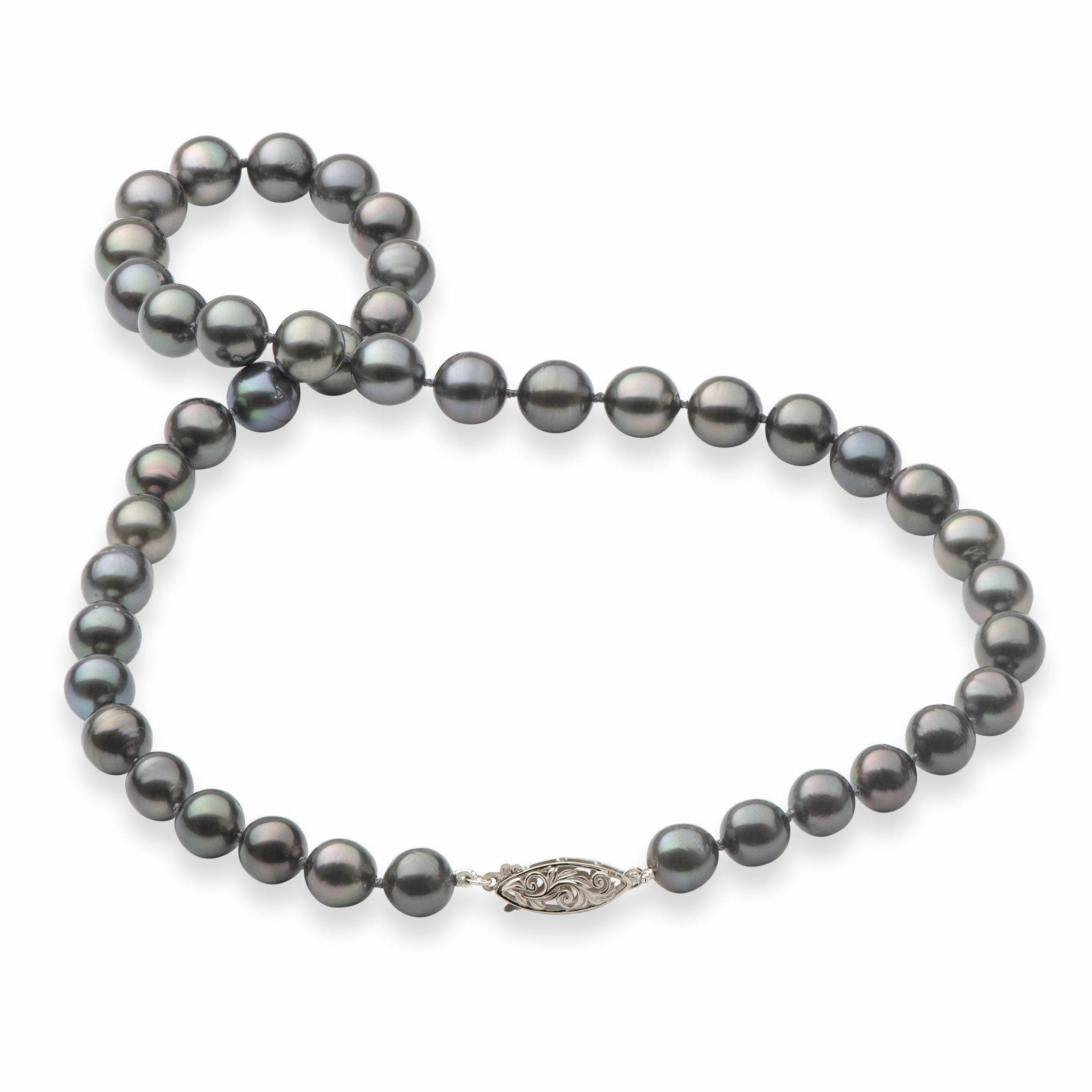 18-19" Tahitian Black Pearl Strand with White Gold Clasp - 8-11mm Soft Style