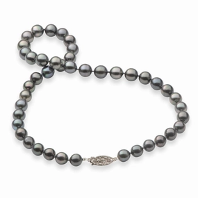 18-19" Tahitian Black Pearl Strand with White Gold Clasp - 8-11mm Soft Style