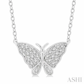 Timeless Mood 1/10 Ctw Butterfly Petite Round Cut Diamond Fashion Pendant With Chain in 10K White Gold