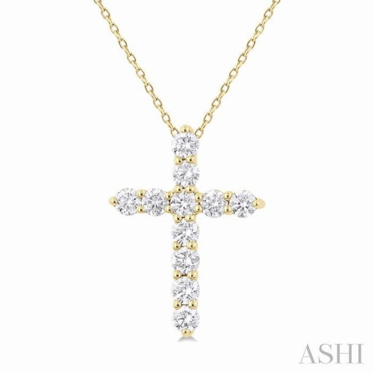 decorative item 1/3 Ctw Round Cut Diamond Cross Pendant With Chain in 14K Yellow Gold