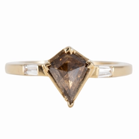 OOAK Brown Kite Shaped Diamond Ring - 18k Gold   Flush Set Baguette Diamonds Exclusive Touch Stylish Detail