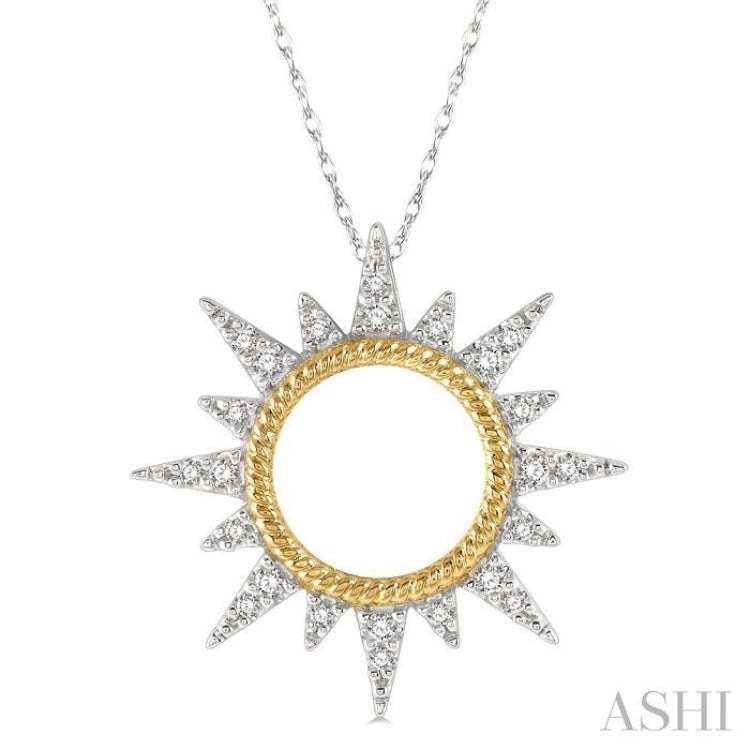 1/6 Ctw Sun Motif Round Cut Diamond Pendant With Chain in 10K White and Yellow Gold Romantic Touch for yoga