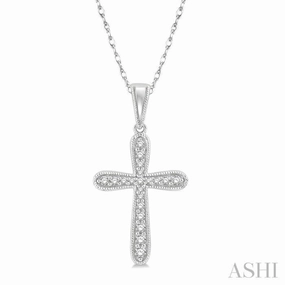 Equipping Adornment 1/6 Ctw Round Cut Diamond Cross Pendant With Chain in 14K White Gold
