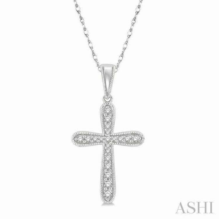 Equipping Adornment 1/6 Ctw Round Cut Diamond Cross Pendant With Chain in 14K White Gold