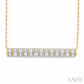 1/2 Ctw Ribbed Trapezoid Motif Bar Round Cut Diamond Necklace in 10K Yellow Gold For All