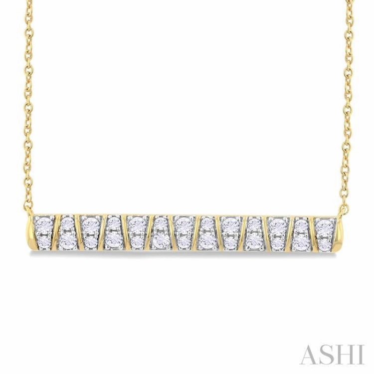 1/2 Ctw Ribbed Trapezoid Motif Bar Round Cut Diamond Necklace in 10K Yellow Gold For All