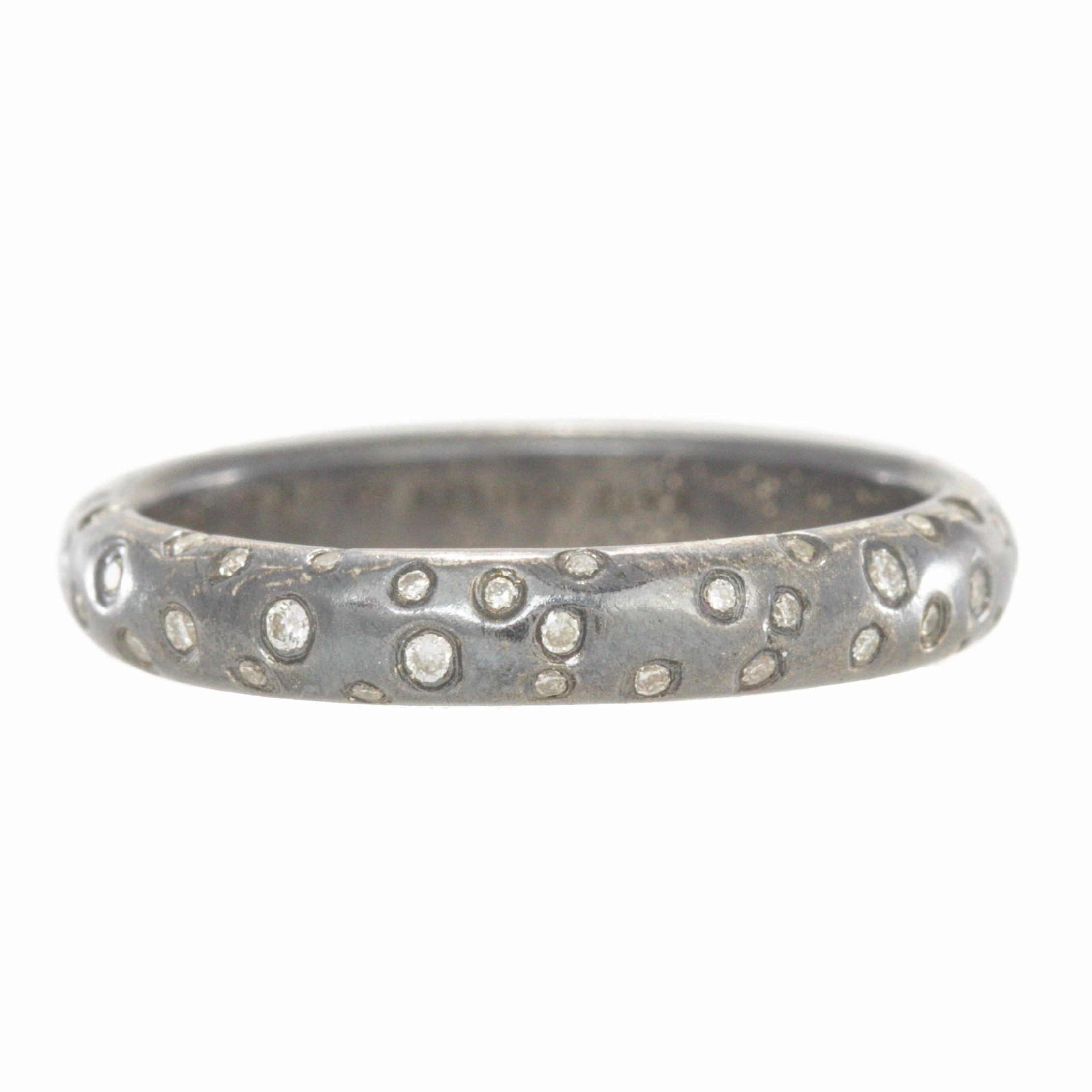 Weekend Outfit Glam fit Half Round Band With Scattered Diamonds - 18k/20k Gold, Oxidized Silver   VS Diamonds
